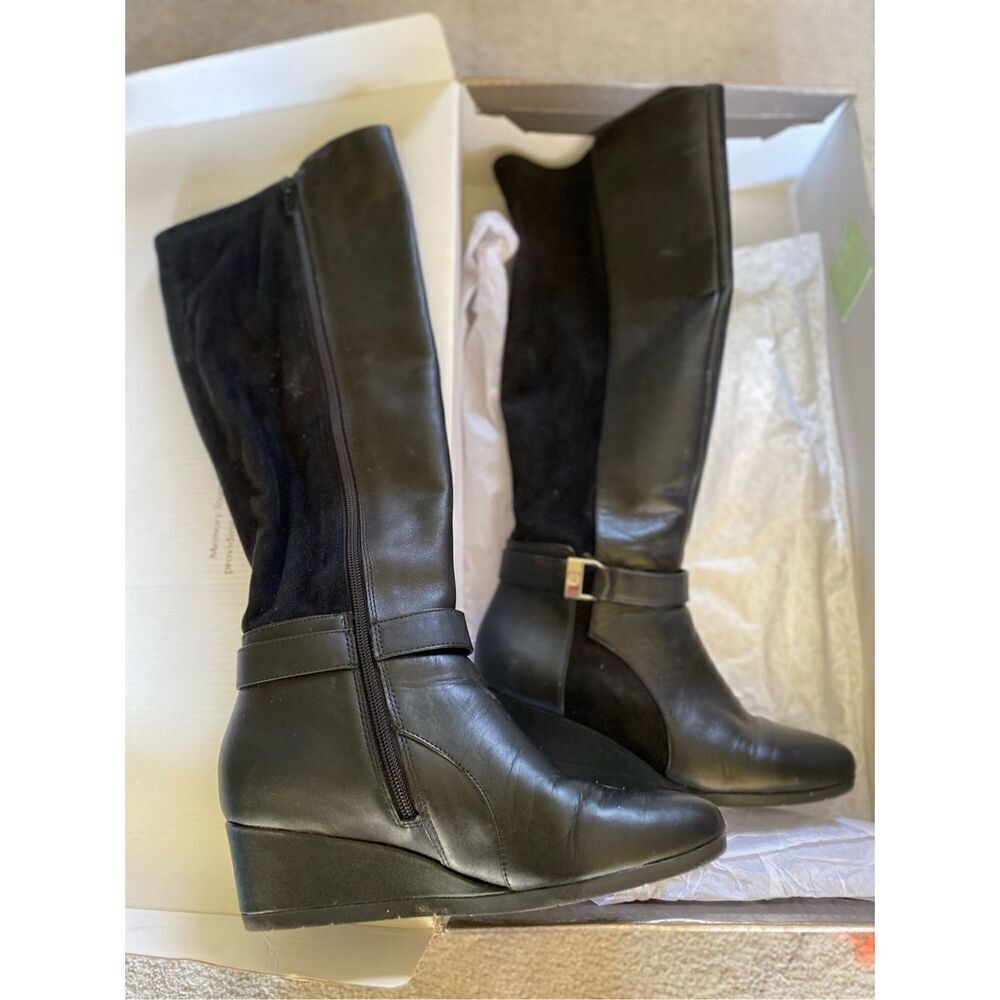 Giani Bernini Cathrin Tall Wide-Calf Memory Foam Wedge Boots size 7